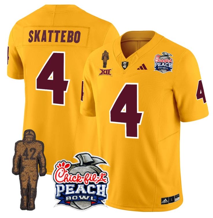 Cam Skattebo Jersey #4 Arizona State Peach Bowl Patch All Stitched Football 7 Cam Skattebo Jersey #4 Arizona State Peach Bowl Patch All Stitched Football - Image 7