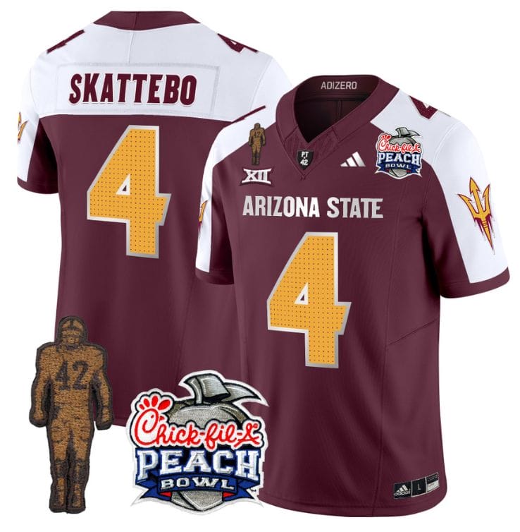 Cam Skattebo Jersey #4 Arizona State Peach Bowl Patch All Stitched Football 9 Cam Skattebo Jersey #4 Arizona State Peach Bowl Patch All Stitched Football - Image 9