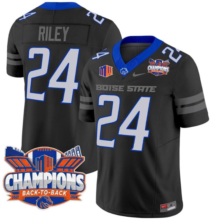Dylan Riley Jersey #24 Boise State Broncos Back To Back Champions Stitched Football 1 Dylan Riley Jersey #24 Boise State Broncos Back To Back Champions Stitched Football