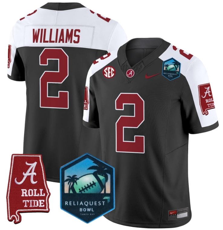 Ryan Williams Jersey #2 Alabama Crimson Tide 2025 ReliaQuest Bowl All Stitched Football 1 Ryan Williams Jersey #2 Alabama Crimson Tide 2025 ReliaQuest Bowl All Stitched Football
