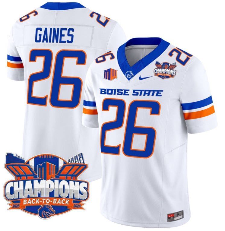 Sire Gaines Jersey #26 Boise State Broncos Back To Back Champions Stitched Football 2 Sire Gaines Jersey #26 Boise State Broncos Back To Back Champions Stitched Football - Image 2