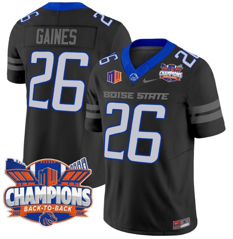 Sire Gaines Jersey #26 Boise State Broncos Back To Back Champions Stitched Football 1 Sire Gaines Jersey #26 Boise State Broncos Back To Back Champions Stitched Football