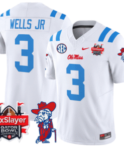 Antwane Wells Jr Jersey #3 Ole Miss Rebels 2025 Gator Bowl Patch Stitched Football