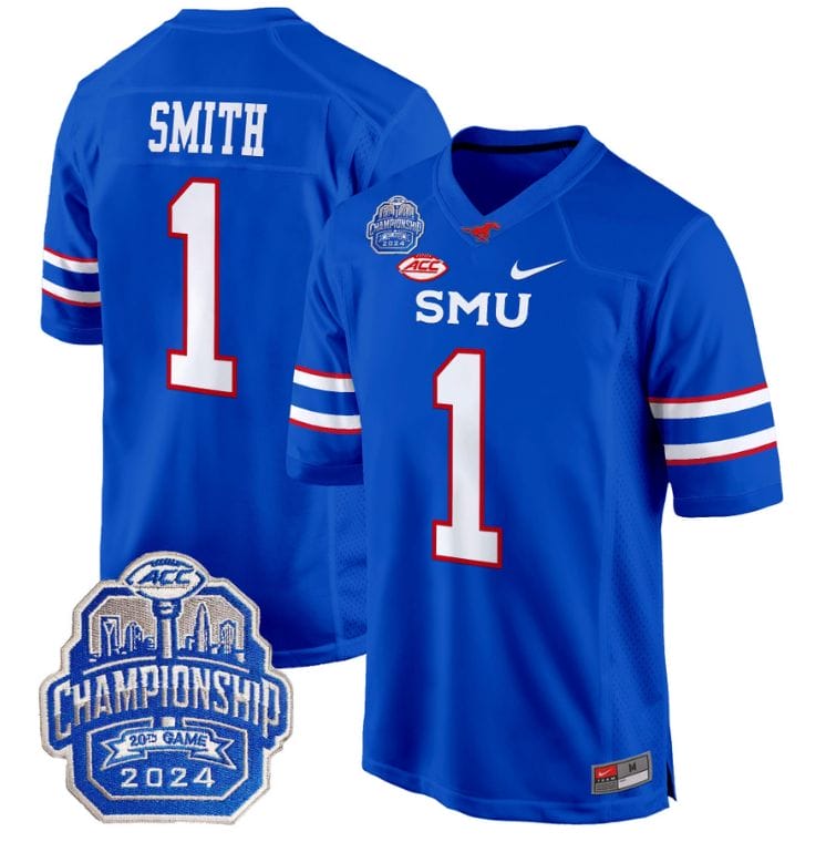 Brashard Smith Jersey #1 SMU Mustangs 2024 ACC Championship Patch Stitched Football 5 Brashard Smith Jersey #1 SMU Mustangs 2024 ACC Championship Patch Stitched Football - Image 5
