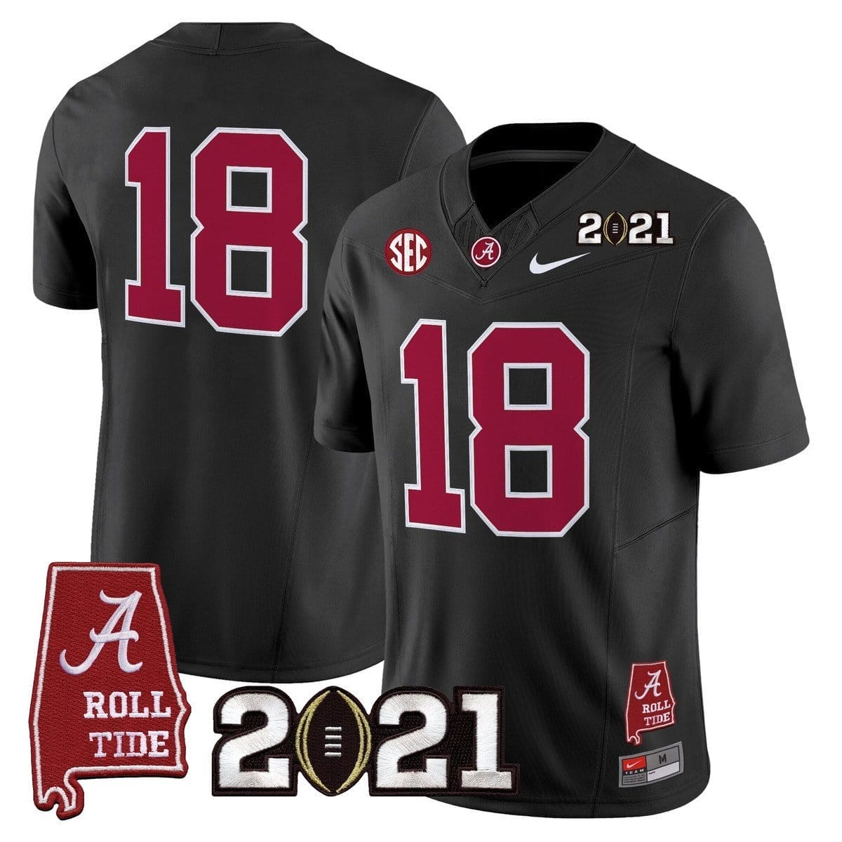 Champions Jersey 18 Alabama 2021 CFP Championship Alabama Map Black