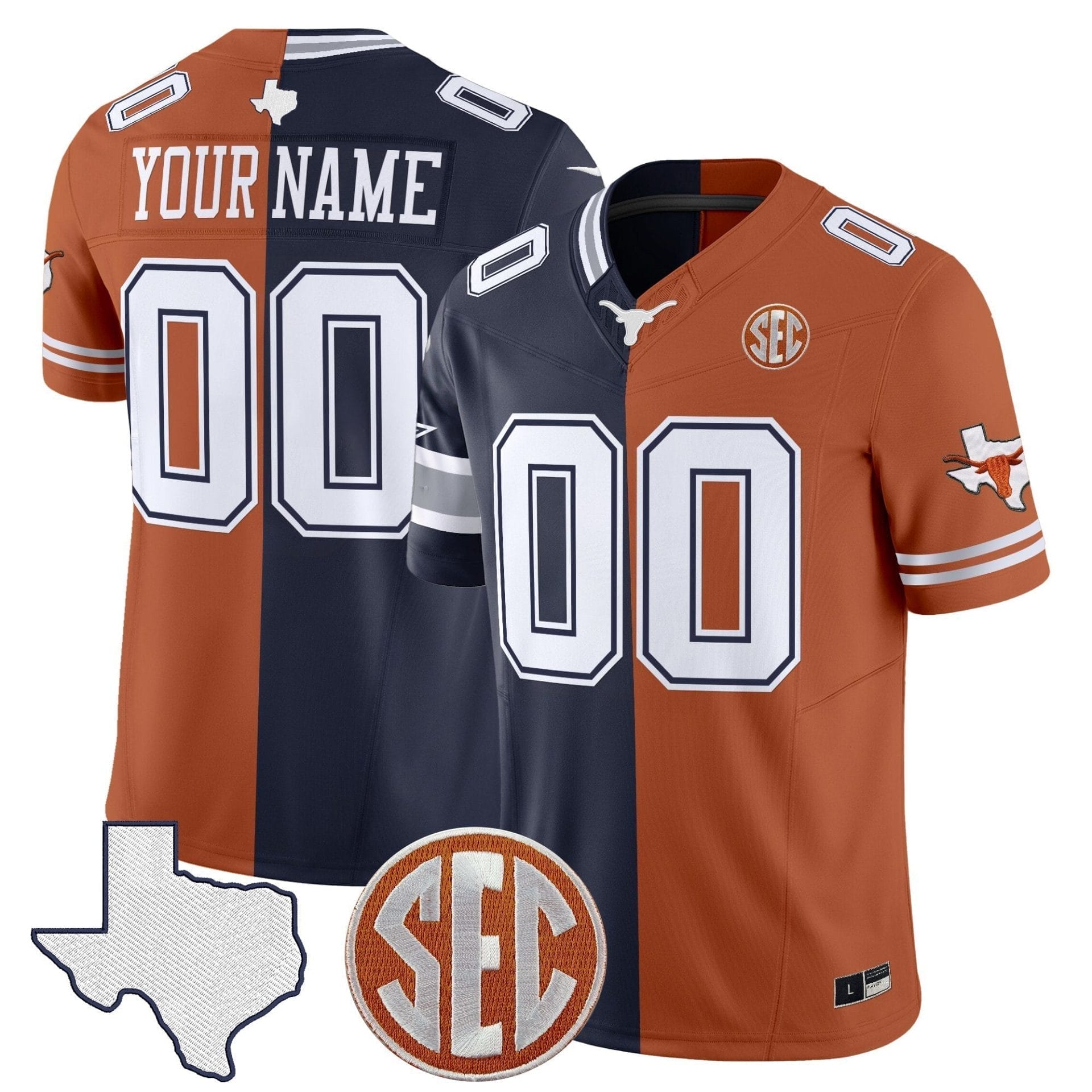 CowboysLonghornsCollegeFootballSplitVaporLimitedCustomJerseyStitched