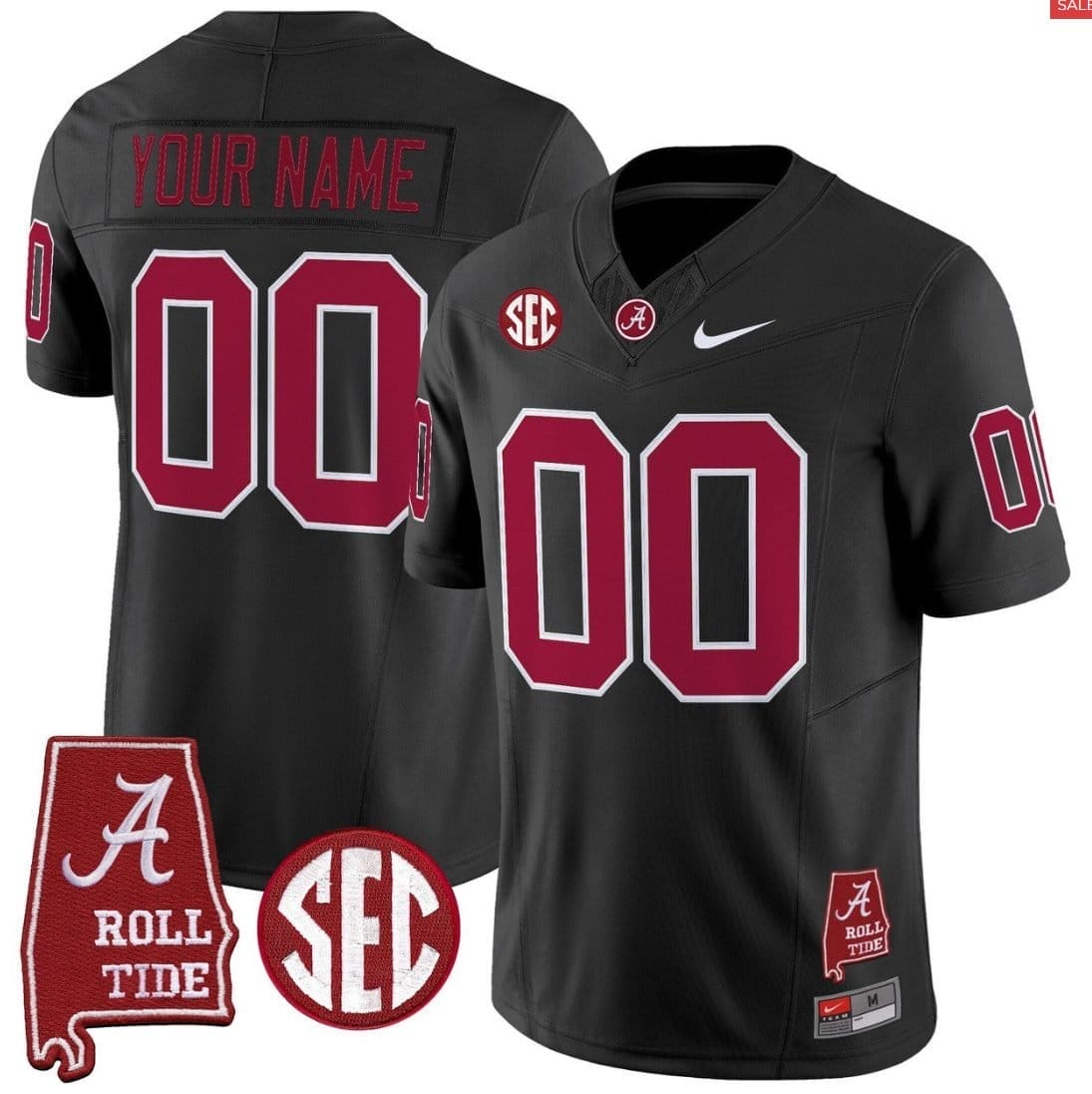 Custom Alabama Crimson Jersey Throwback Alabama Map Stitched Black