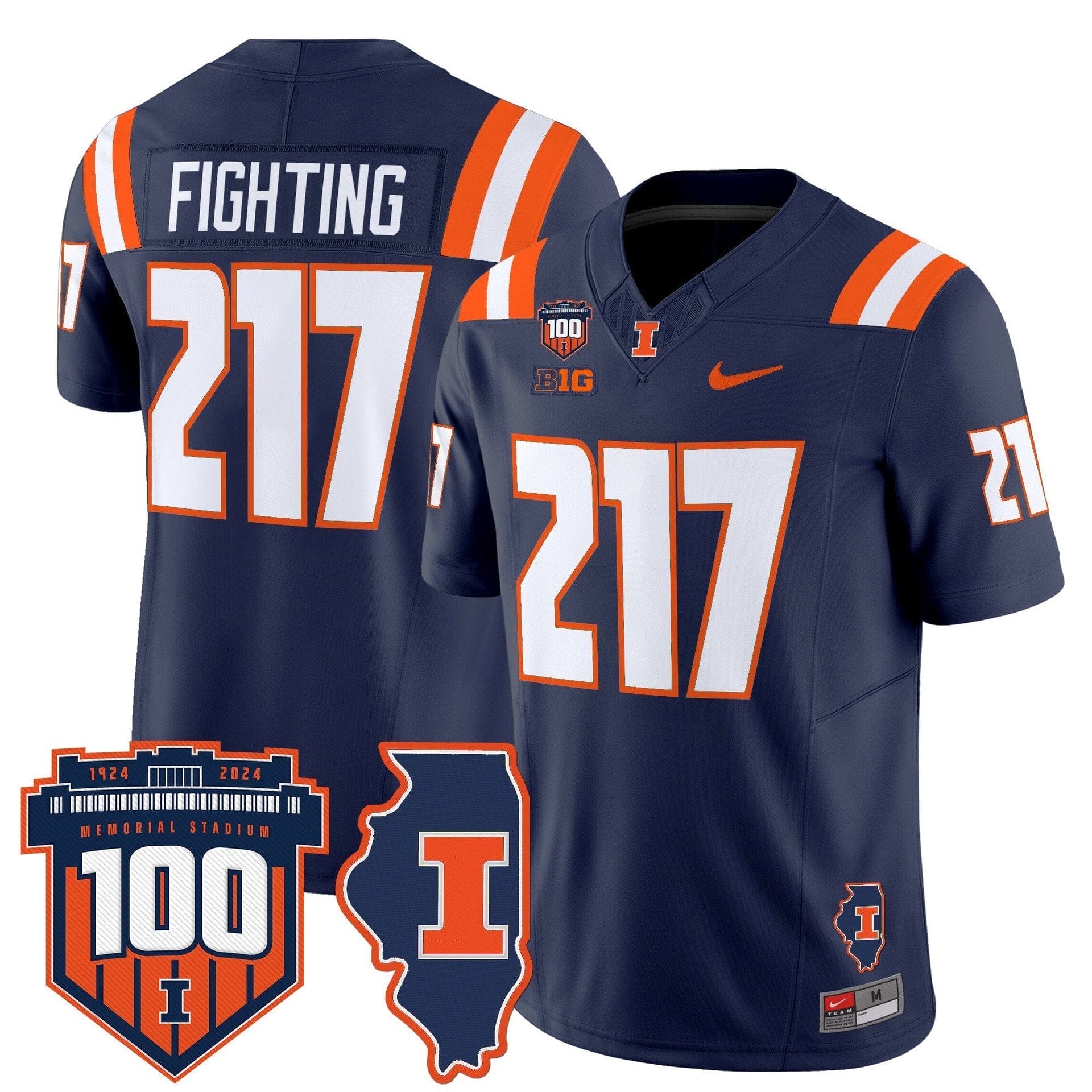 Fighting Jersey 217 Illinois Fighting 100th Memorial Stadium Navy